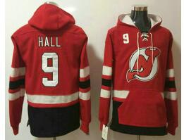 Men's New Jersey Devils #9 Taylor Hall Red Pocket Stitched NHL Old Time Hockey Pullover Hoodie