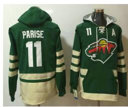 Men's Minnesota Wild #11 Zach Parise Green Pocket Stitched NHL Old Time Hockey Pullover Hoodie