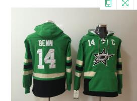 Men's Dallas Stars #14 Jamie Benn NEW Green Pocket Stitched NHL Old Time Hockey Hoodie