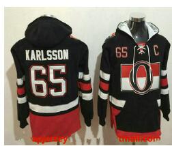 Men's Ottawa Senators #65 Erik Karlsson NEW Black Stitched NHL Old Tim Hockey Hoodie