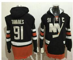 Men's New York Islanders #91 John Tavares NEW Black Stitched NHL Old Tim Hockey Hoodie