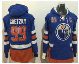 Men's Edmonton Oilers #99 Wayne Gretzky NEW Royal Blue Stitched NHL Old Tim Hockey Hoodie