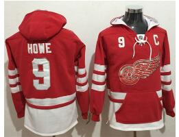 Red Wings #9 Gordie Howe Red Name & Number Pullover NHL Hoodie