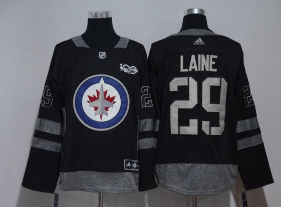 Men's Winnipeg Jets #29 Patrik Laine Black 100th Anniversary Stitched NHL 2017 adidas Hockey Jersey