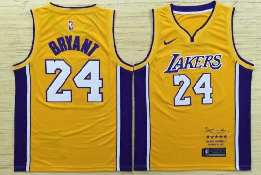 Nike New 24 Kobe Bryant Retired Jersey Men Basketball Jerseys Yellow