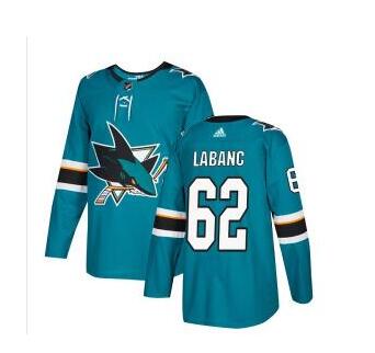 Adidas Sharks #62 Kevin Labanc Teal Home Authentic Stitched NHL Jersey