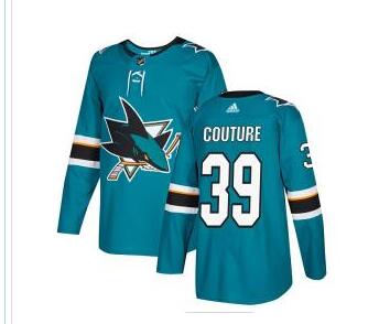 Adidas Sharks #39 Logan Couture Teal Home Authentic Stitched NHL Jersey