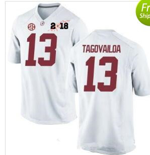 Alabama Crimson Tide Men 13 Tua Tagovailoa Football Jersey White with 2018 and Nike patch
