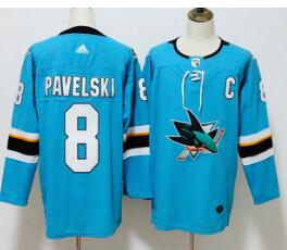 Men's San Jose Sharks #8 Joe Pavelski Teal Blue 2017-2018 Hockey Stitched NHL Jersey