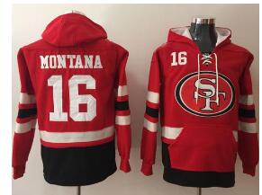 Nike San Francisco 49ers #16 Joe Montana Red Black Name & Number Pullover NFL Hoodie