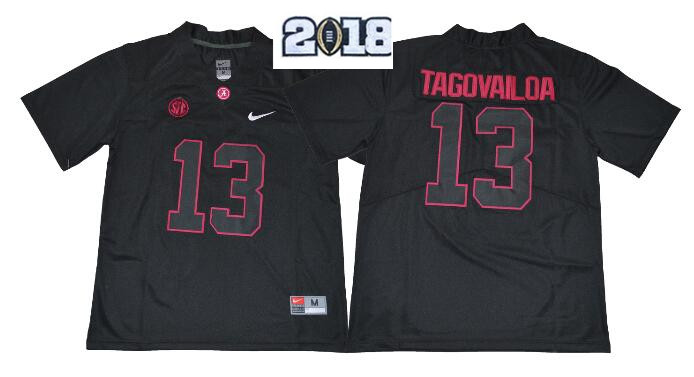 Alabama Crimson Tide Men 13 Tua Tagovailoa Football Jersey  Black Color With 2018 Patch on Jersey