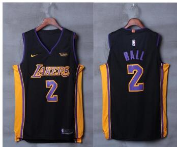 Men 2017 Draft Los Angeles Lakers #2 Lonzo Ball Black Stitched NBA Purple Revolution 30 Swingman Jersey