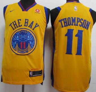 New Nike Golden State Warriors #11 Klay Thompson Yellow Stiched NBA Jerseys