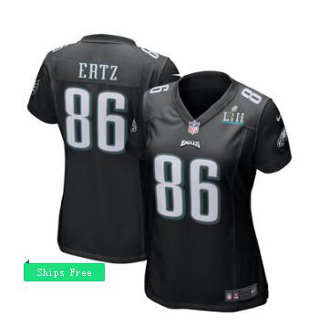 Women's Philadelphia Eagles Zach Ertz Nike Black Super Bowl LII Bound Patch Game Event Jersey