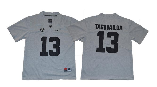 Alabama Crimson Tide  Men #13 Tua Tagovailoa Football Jersey Gray
