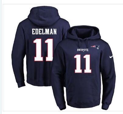 Nike Patriots #11 Julian Edelman Navy Blue Name & Number Pullover NFL Hoodie