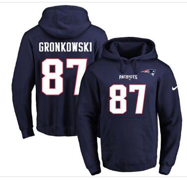 Nike Patriots #87 Rob Gronkowski Navy Blue Name & Number Pullover NFL Hoodie