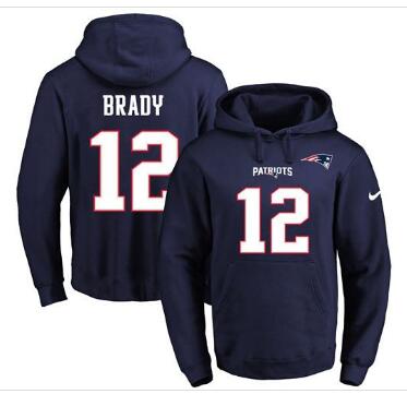 Nike Patriots #12 Tom Brady Navy Blue Name & Number Pullover NFL Hoodie