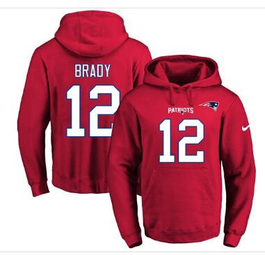 Nike Patriots #12 Tom Brady Red Name & Number Pullover NFL Hoodie