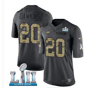 Men's Nike Eagles #20 Brian Dawkins Black Super Bowl LII Stitched NFL Limited 2016 Salute To Service Jersey