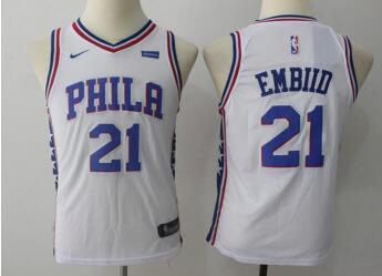 Men Philadelphia 76ers #21 Joel Embiid NEW White Stitched NBA Nike Revolution 30 Swingman Jersey