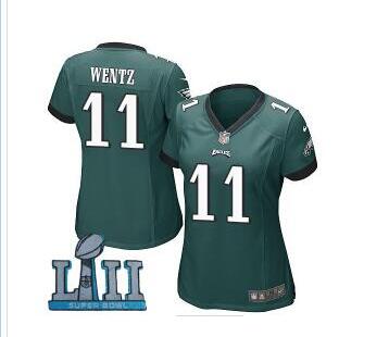 Women Nike Philadelphia Eagles #11 Carson Wentz Green 2018 Super Bowl LII Game Jersey