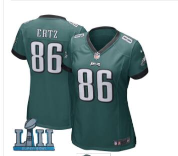 Women Nike Philadelphia Eagles #86 Zach Ertz Green 2018 Super Bowl LII Game Jersey