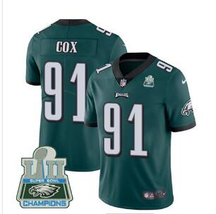 Nike Eagles #91 Fletcher Cox Midnight Green Team Color Super Bowl LII Champions Men's Stitched NFL Vapor Untouchable Limited Jersey