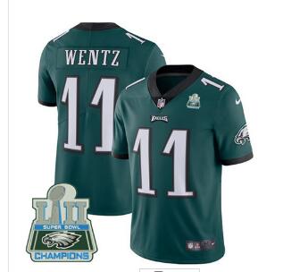 Nike Eagles #11 Carson Wentz Midnight Green Team Color Super Bowl LII Champions Men's Stitched NFL Vapor Untouchable Limited Jersey