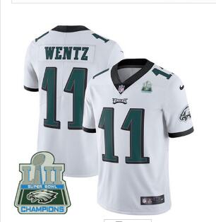 Nike Eagles #11 Carson Wentz White Super Bowl LII Champions Men's Stitched NFL Vapor Untouchable Limited Jersey