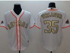 Houston Astros #35 Justin Verlander White 2017 World Series Champions Gold Program Cool Base Stitched Baseball Jersey for Men