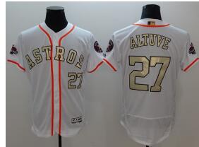 Houston Astros #27 Jose Altuve White FlexBase Authentic 2017 World Series Champions Gold Program Stitched Baseball Jersey