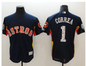 Men's Houston Astros #1 Carlos Correa Navy Blue 2018 Spring Training Authentic Flex Base Stitched MLB Jersey