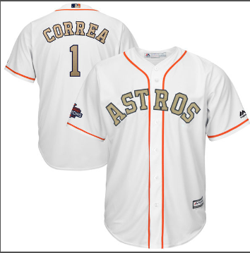 Men's Houston Astros #1 Carlos Correa White 2018 Gold Program Cool Base  Baseball Jersey