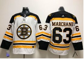 Adidas Boston Bruins #63 Brad Marchand White Road Authentic Stitched NHL jersey