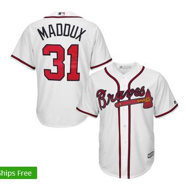 Men's Atlanta Braves Greg Maddux Majestic White Home Cool Base Player Jersey