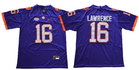Men Clemson Tigers 16 Trevor Lawrence NCAAA Collage Football Jersey Purple
