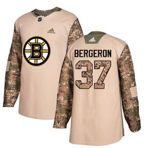 Adidas Bruins #37 Patrice Bergeron Camo Authentic 2017 Veterans Day Men Stitched NHL Jersey