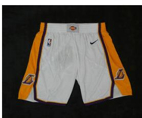 Men's Los Angeles Lakers White 2017-2018 Nike Swingman Stitched NBA Shorts