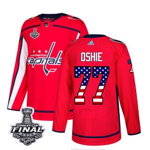 Adidas Capitals #77 T.J. Oshie Red Home Authentic USA Flag 2018 Stanley Cup Final Stitched NHL Jersey