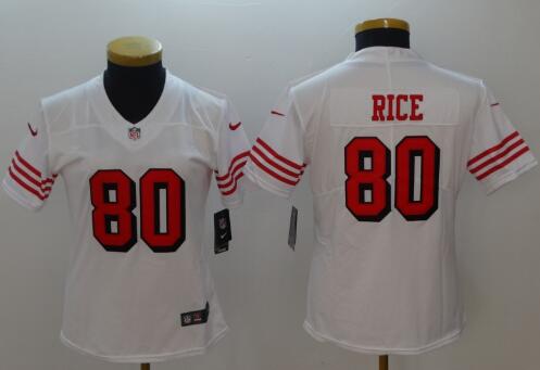 Women Nike San Francisco 49ers #80 Jerry Rice White Color Rush Vapor Untouchable Limited New Throwback Jersey