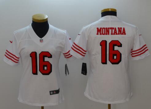 Women Nike San Francisco 49ers #16 Joe Montana White Color Rush Vapor Untouchable Limited New Throwback Jersey