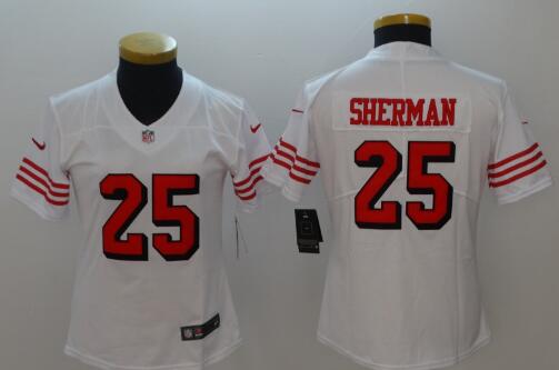 Women Nike San Francisco 49ers #25 Richard Sherman White Color Rush Vapor Untouchable Limited New Throwback Jersey