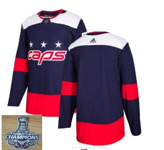 Adidas Capitals Blank Navy  2018 Stadium Series Stanley Cup Champions Stitched NHL Jersey