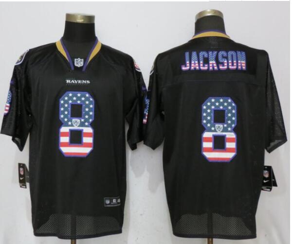 New Nike Baltimore Ravens 8 Jackson USA Flag Fashion Black Elite Jerseys