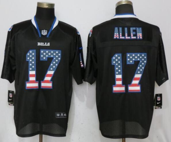 New Nike Buffalo Bills 17 Allen USA Flag Fashion Black Elite Jerseys