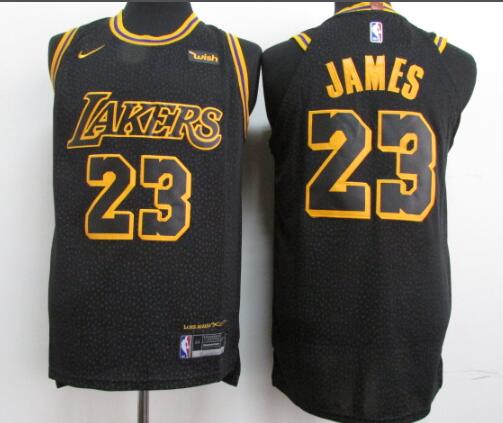 New Men Nike Mens Los Angeles Lakers 23# Lebron James City Edition Basketball Jersey Black