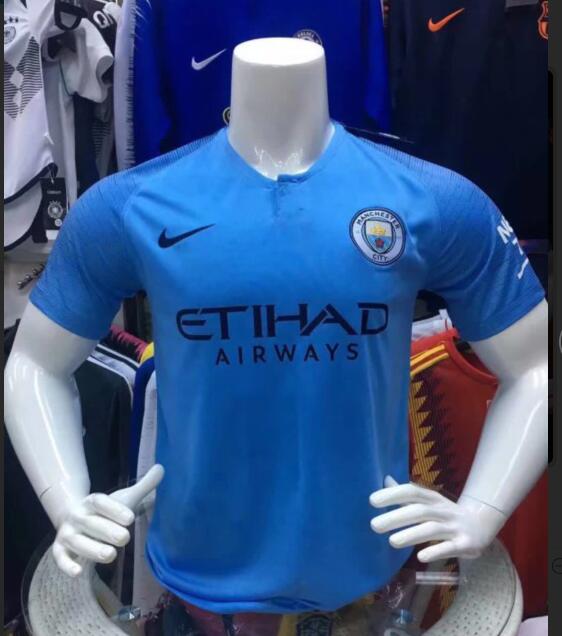 Men Manchester City Nike 2018/19 Home Replica Player Jersey – Blue