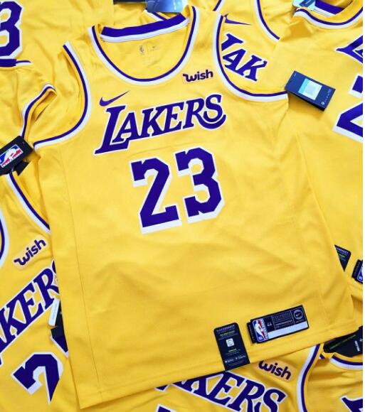 Nike Los Angeles Lakers 23# Lebron James Basketball Jersey Gold Yellow with wish Logo