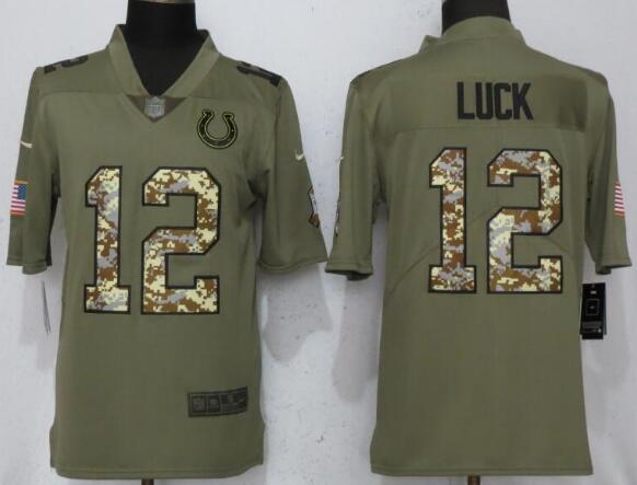 New Nike Indianapolis Colts 12 Luck Olive/Camo Carson 2017 Salute to Service Limited Jersey